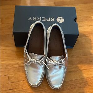 Sperry Women’s Shiny Silver Boat Shoes